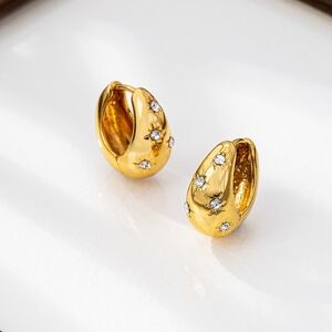 New! Anthropologie Aster Gold Plated Hoop Huggie Earrings (2010) NWOT